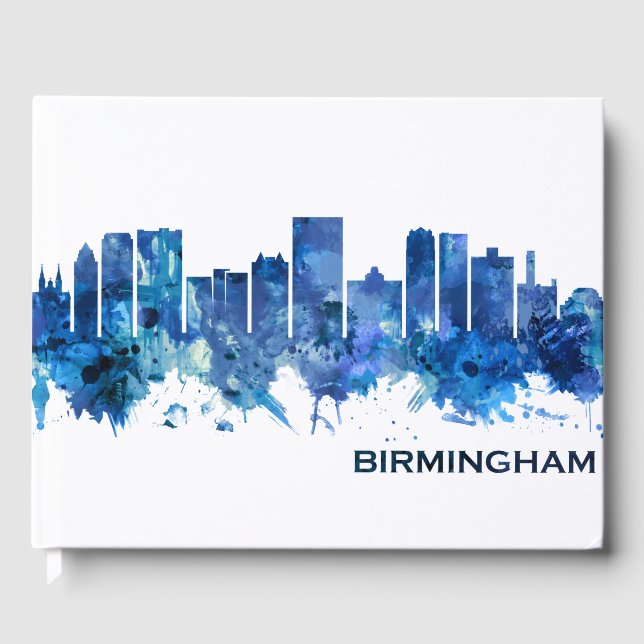 Birmingham Alabama Skyline Blue Guest Book (Front)