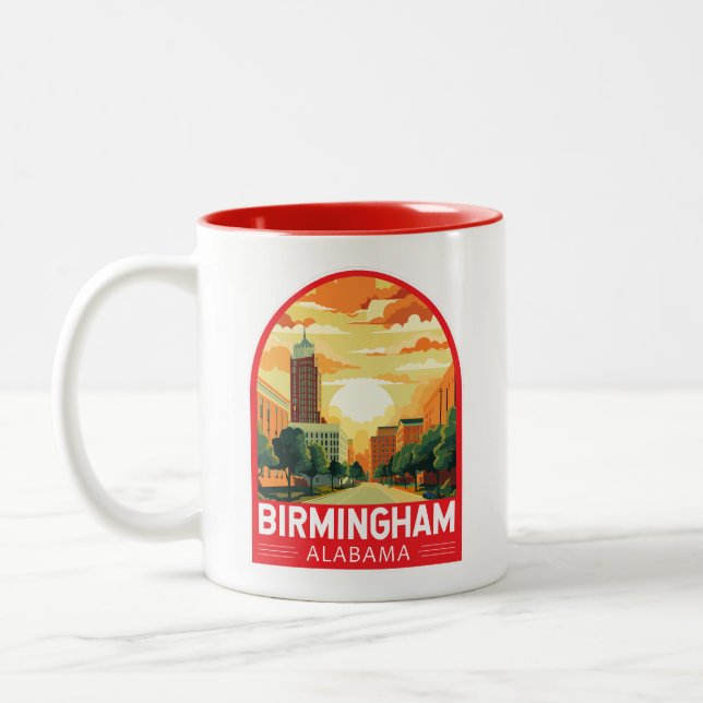 Birmingham Alabama Travel Art Emblem Two-Tone Coffee Mug (Left)