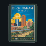 Birmingham Alabama Travel Art Vintage Magnet<br><div class="desc">Birmingham retro vector travel design. Birmingham is a leading industrial centre in the South. It's also home to a vibrant cultural scene,  with world-class museums and art galleries,  urban festivals,  and the industrial district of Digbeth.</div>