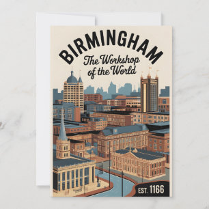 Birmingham England Retro Skyline Travel Holiday Card