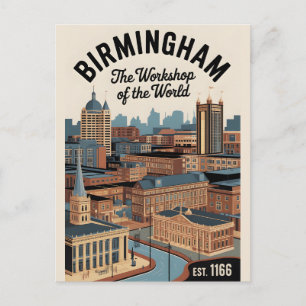 Birmingham England Retro Skyline Travel Postcard