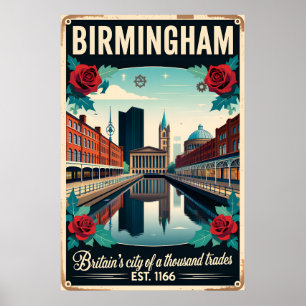 Birmingham England Retro Travel Poster Art