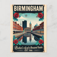Birmingham England Retro Travel Poster Art