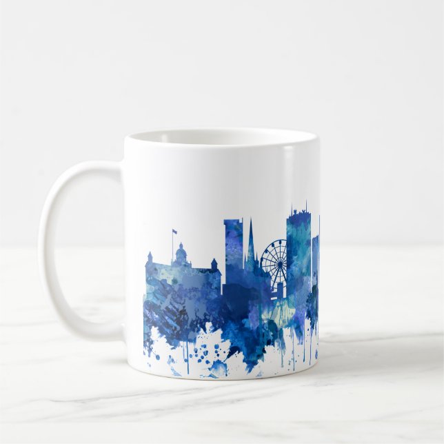 Birmingham England Skyline Blue Coffee Mug (Left)