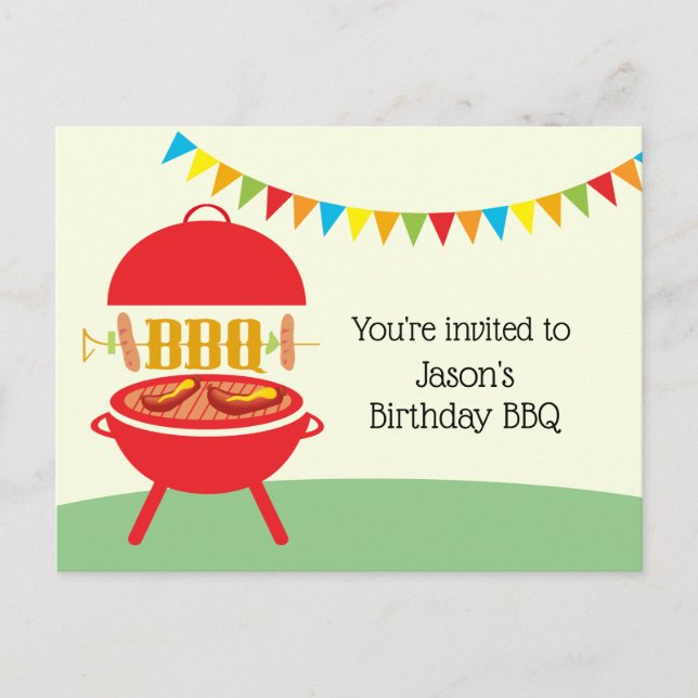 birt BBQ, barbecue, bbq grill, Invitation Postcard (Front)