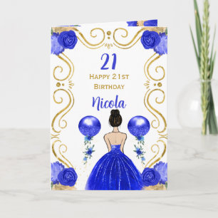 Birtday Brown Hair Princess Blue Happy Birthday Card