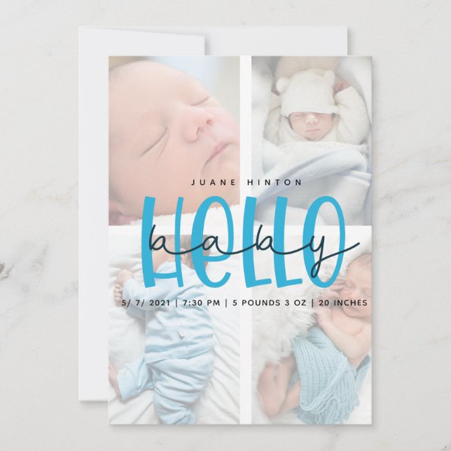 birth annoucement caed 4 photo collage card (Front)