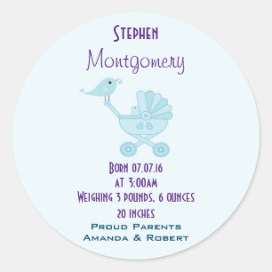 Birth Announcement Baby Bird Classic Round Sticker