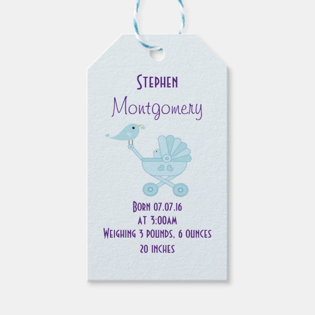Birth Announcement Baby Bird Gift Tags (Front)
