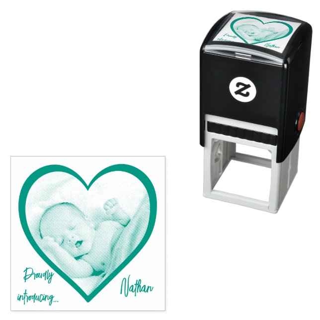 Birth announcement beautiful heart self-inking stamp (In Situ)