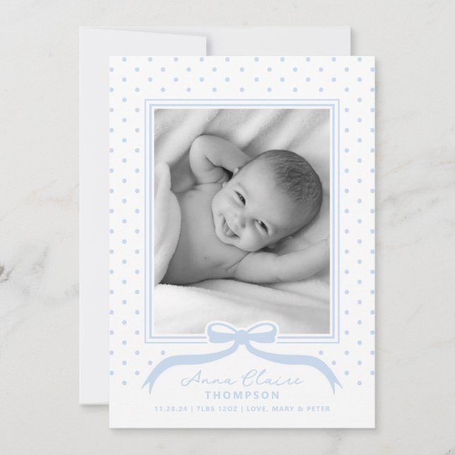 Birth Announcement Bow Polka Dot (Front)