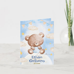 Birth Announcement boy - Adorable Moon Loving Bear