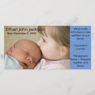Birth Announcement Boy Blue Photo Card Simple