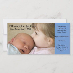Birth Announcement Boy Blue Photo Card Simple