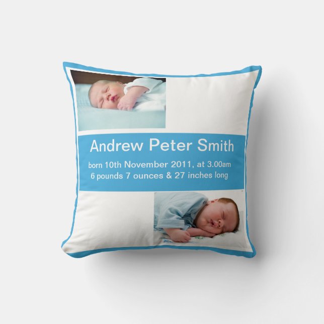 Birth Announcement Boy Pillow (Front)