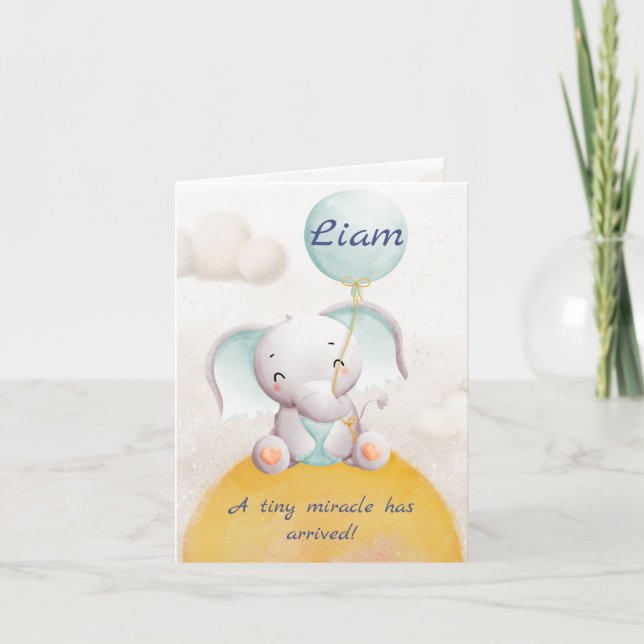 Birth announcement card boy - Charming Elephant  (Front)