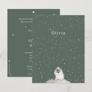 Birth Announcement Card Little Bird In The Snow