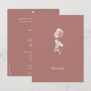 Birth Announcement Card Little Mouse With Balloons
