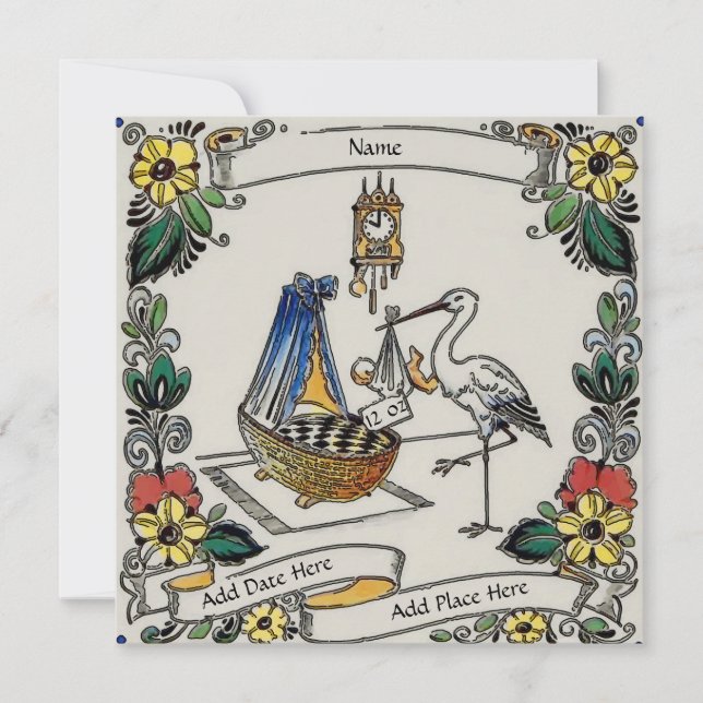 Birth Announcement Card, personalise, add text, (Front)