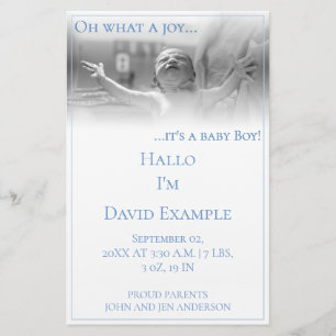 Birth announcement card with baby