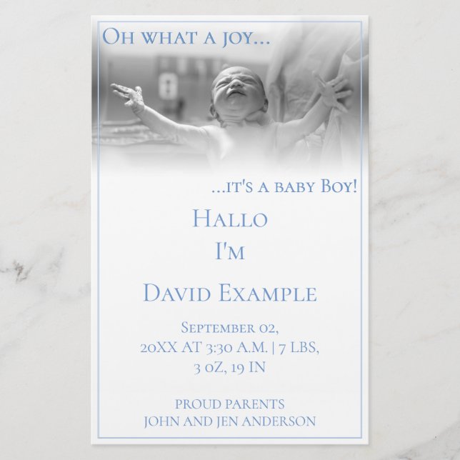 Birth announcement card with baby (Front)