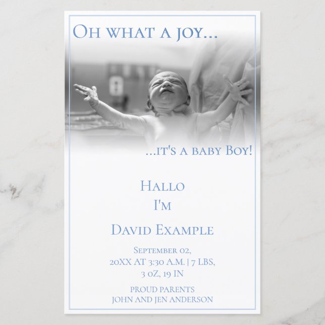 Birth announcement card with baby (Front)
