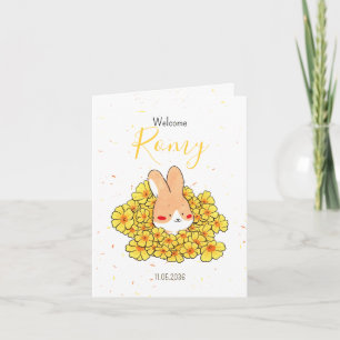 Birth announcement card with rabbit photo Florals
