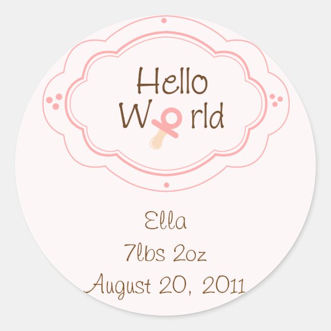 Birth announcement Cupcake Toppers/Stickers Classic Round Sticker (Front)
