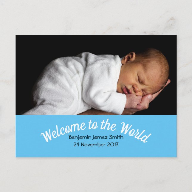 Birth Announcement Custom Photo Baby Boy Postcard (Front)