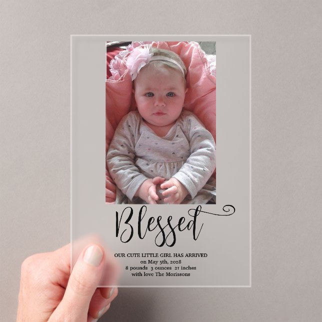 Birth Announcement Frosted Acrylic Card (Insitu (Handheld))
