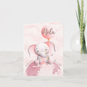 Birth Announcement Girl - Cute Elephant On Earth 