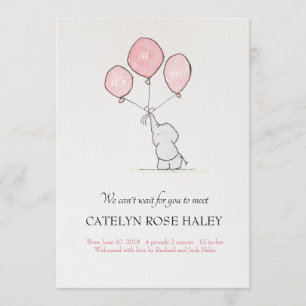 Birth Announcement Girl Elephant Balloons