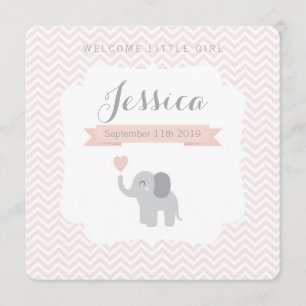Birth Announcement Girl Elephant Chevron Cute