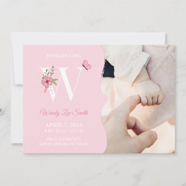 Birth Announcement Girl Initial W (Front)