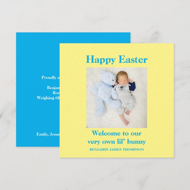 Birth Announcement Happy Easter Photo Boy card (Front/Back)