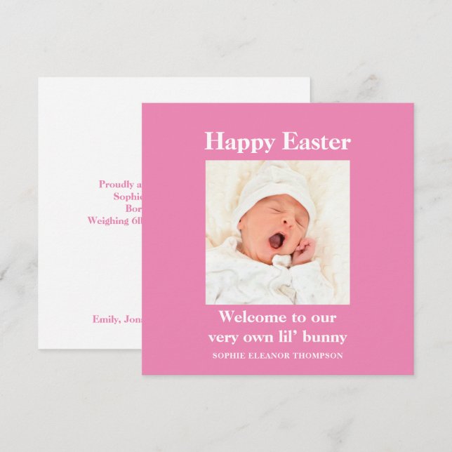 Birth Announcement Happy Easter Photo Girl Pink (Front/Back)