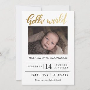 Birth Announcement Hello World Handwritten Photo