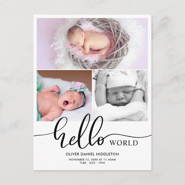 Birth Announcement Hello World Photo Collage (Front)