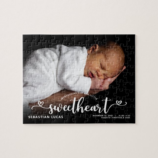 Birth Announcement Introducing Sweetheart Script Jigsaw Puzzle (Horizontal)