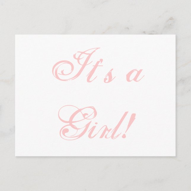 Birth Announcement "It's a, Girl!" Pink Card (Front)