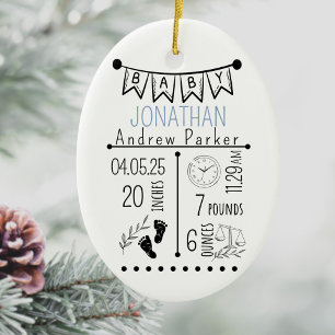 Birth Announcement Keepsake Newborn Stats Ceramic Tree Decoration