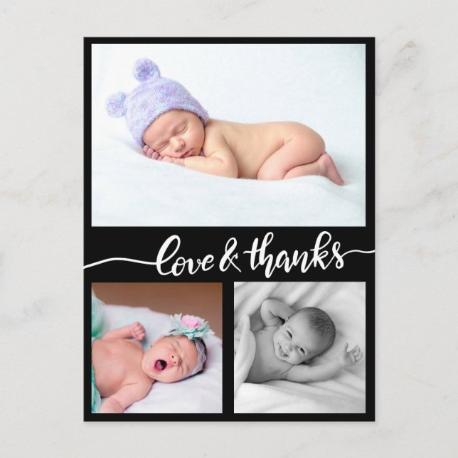 Birth Announcement Love And Thanks Three Photos Postcard (Front)