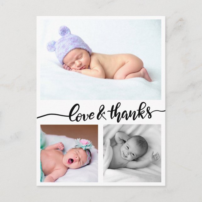 Birth Announcement Love And Thanks Three Photos Postcard (Front)