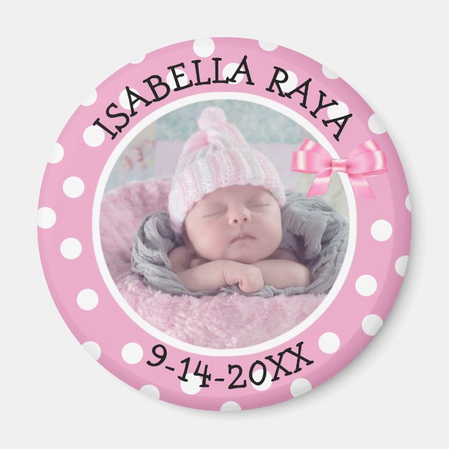 Birth Announcement Magnet for Baby Girl (Front)