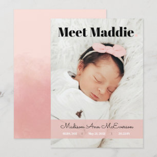 Birth Announcement Meet Baby Pink Blush Simple