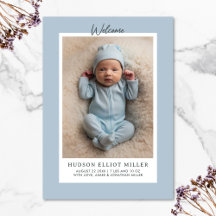 Birth Announcement Minimalist Modern Blue Card