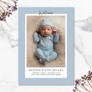 Birth Announcement Minimalist Modern Blue Card