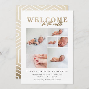 Birth announcement multi photo gold geometric