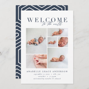 Birth announcement multi photo navy geometric