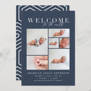 Birth announcement multi photo navy geometric